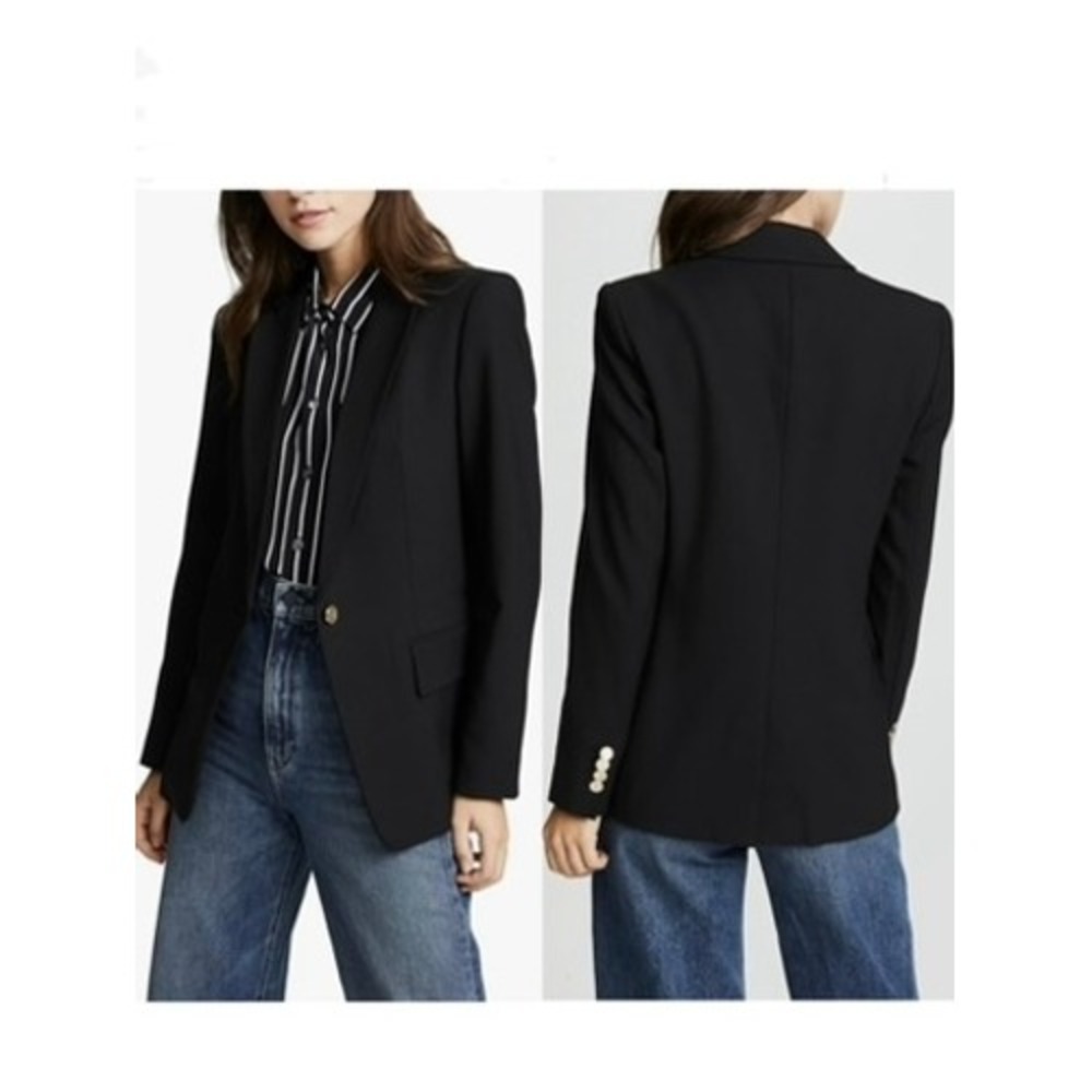 Club Monaco Womens Borrem Blazer Black Wool Blend Gold Button Size 0
